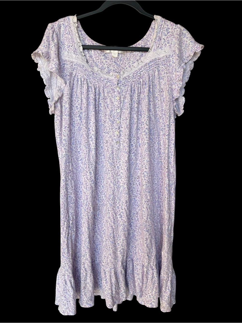 Eileen West Lavender Floral Lace-Trim Nightgown Size Large - Picture 2 of 6